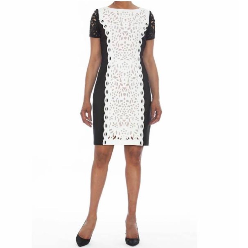 Focus by Shani Colorblocking Laser Cutting Dress - Black/White Size 16